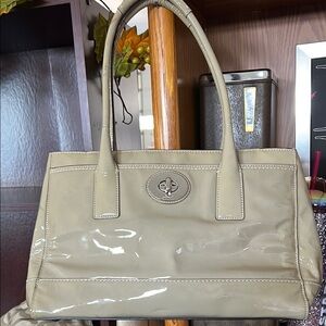 Elegant Beige COACH MADELAINE Patent Leather Handbag